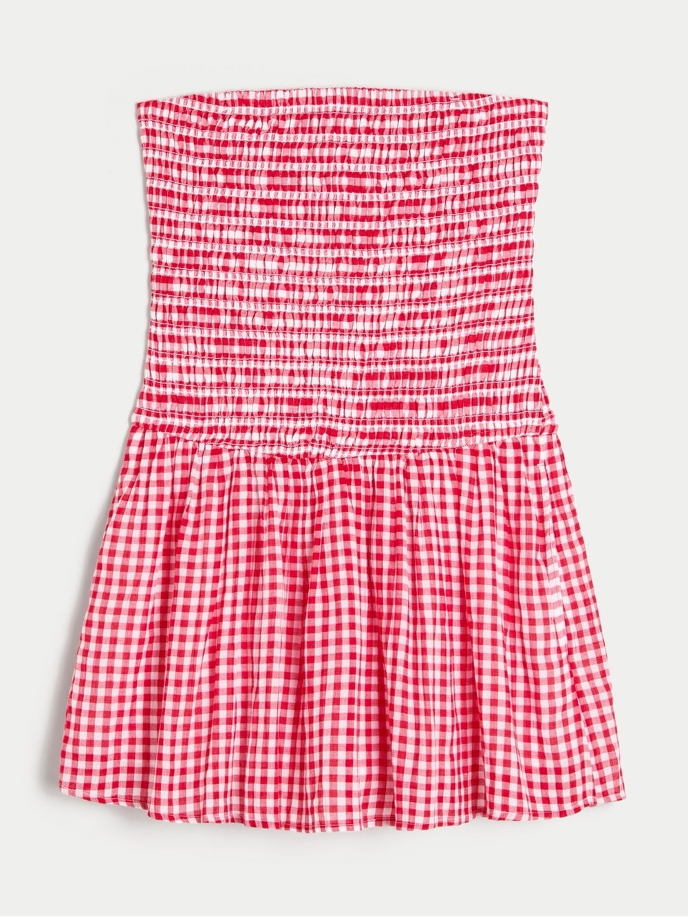 Red white gingham dress strapless smoked build in shorts